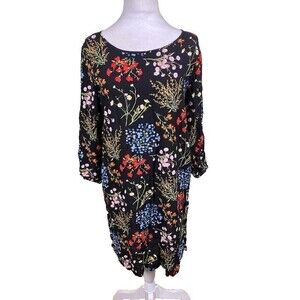 Charming Charlie Women's Sz M Black Floral Keyhole Back Shift Dress Cottagecore